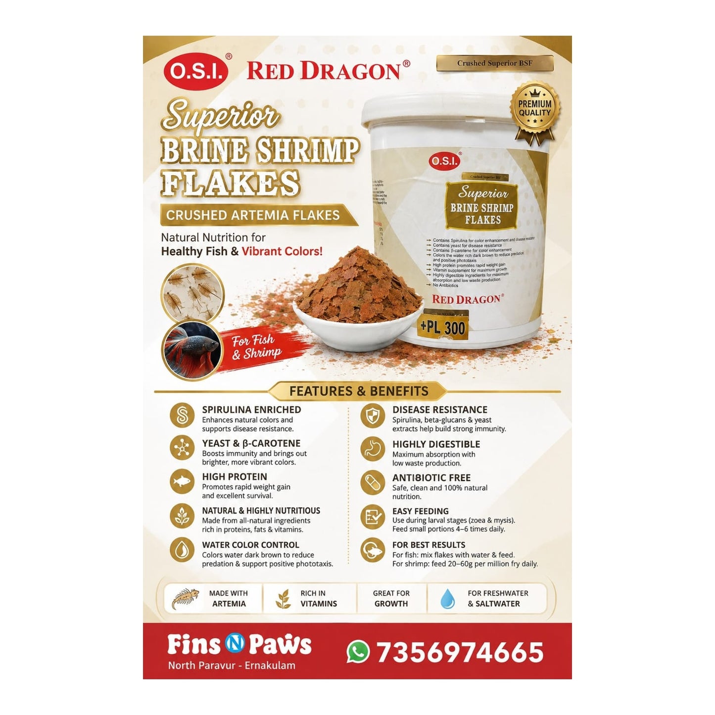 Artemia Flakes OSI Red Dragon- Crushed 100g